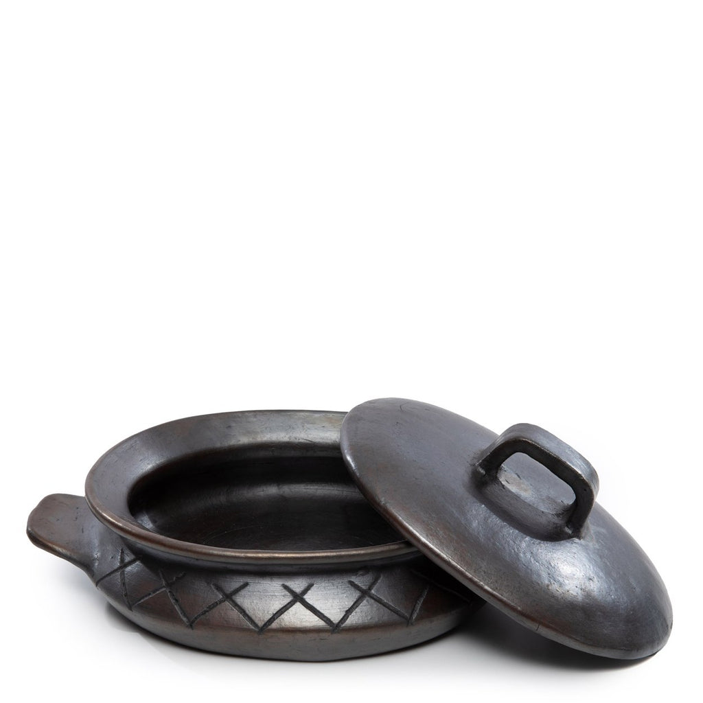 Burned Oval Pot with Handles Black - Saffron Home Serving Platters Burned Oval Pot with Handles Black