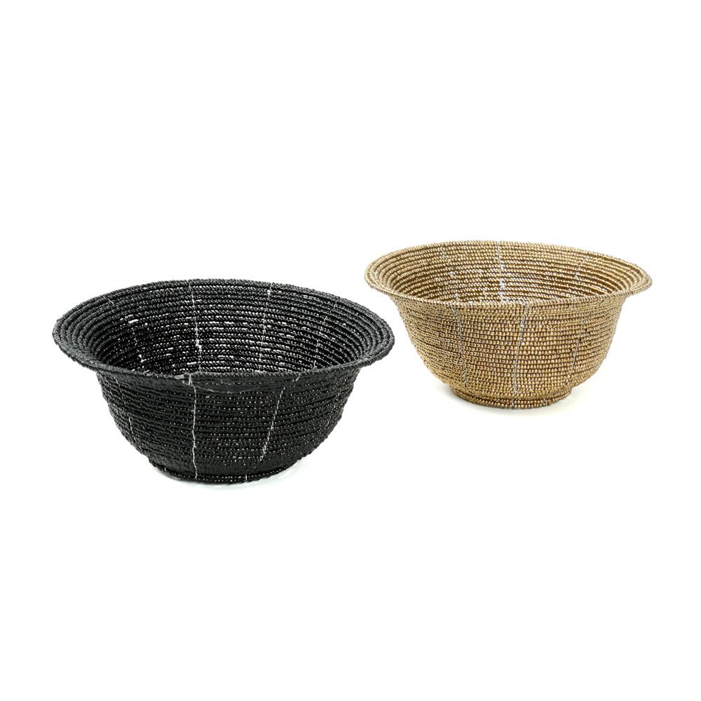 Beaded Bowl Low Black S - Saffron Home Decorative Bowls Beaded Bowl Low Black S