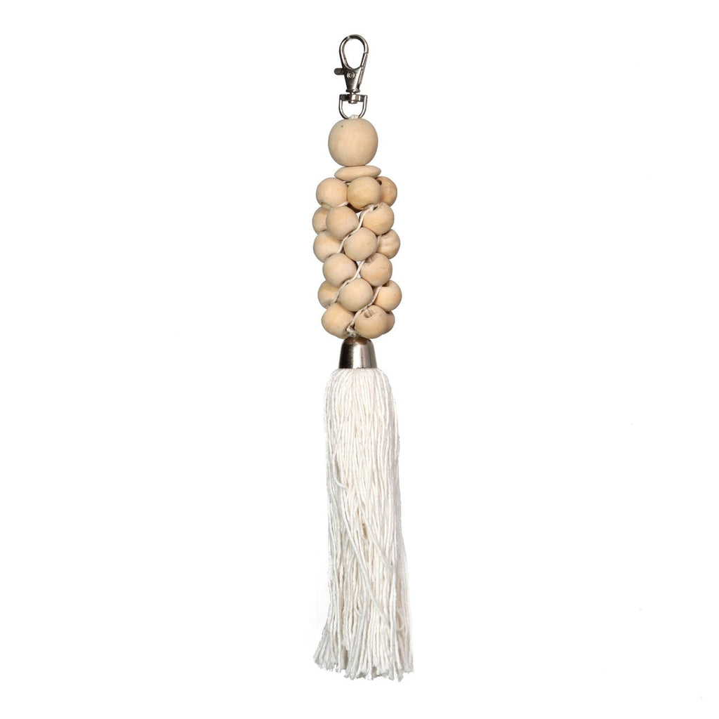Wooden Beads Keychain Natural White - Saffron Home Keychains Wooden Beads Keychain Natural White